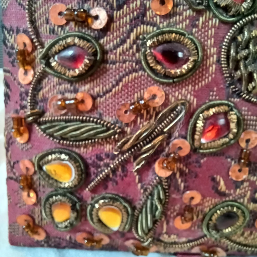 Red Burgundy Embellished Satin-Like Jewelry Keepsake Trinket Box, 4x4 square